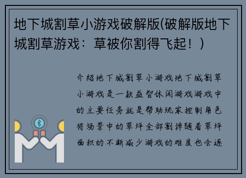 地下城割草小游戏破解版(破解版地下城割草游戏：草被你割得飞起！)